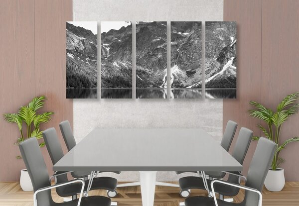Tablou 5-piese ochi de Mare în Tatra în design alb-negru