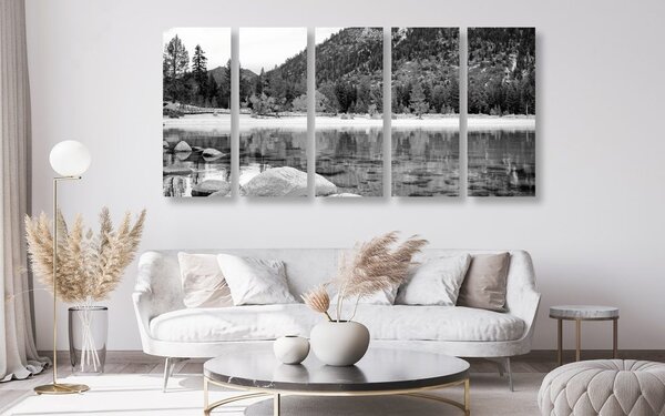 Tablou 5-piese lacul în natura frumoasă în design alb-negru