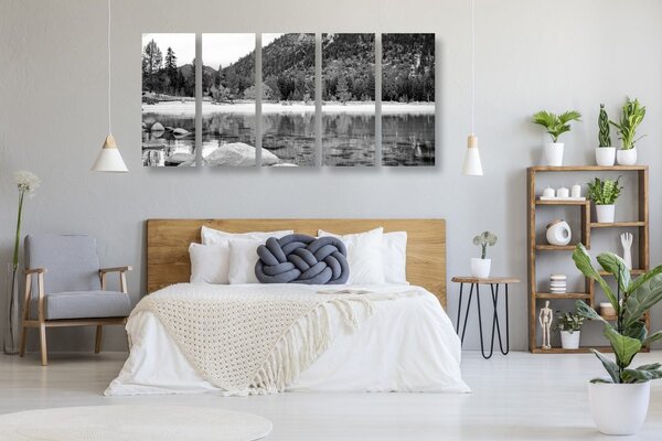 Tablou 5-piese lacul în natura frumoasă în design alb-negru