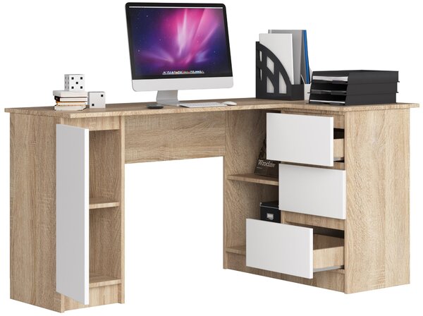 Masă PC de colț Bevin (stejar sonoma + alb) (D). Promo -17%. 1068963