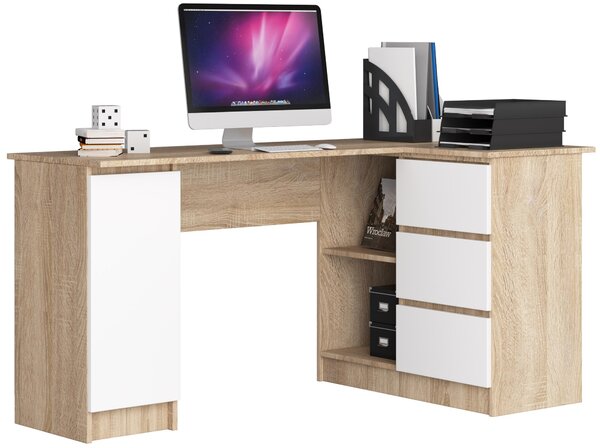 Masă PC de colț Bevin (stejar sonoma + alb) (D). Promo -17%. 1068963