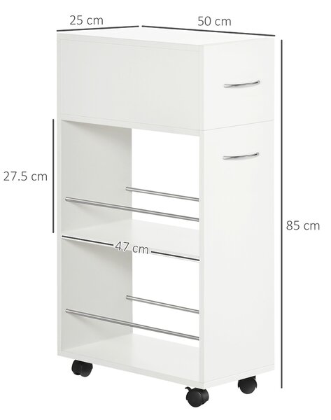 Carucior de bucatarie, carucior de depozitare, dulap cu sertar si rafturi deschise, mobilier de bucatarie HOMCOM | Aosom Romania