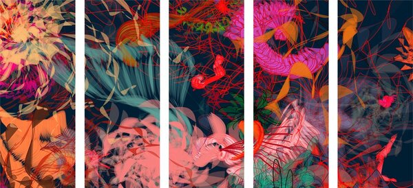 Tablou 5-piese flori în design abstract