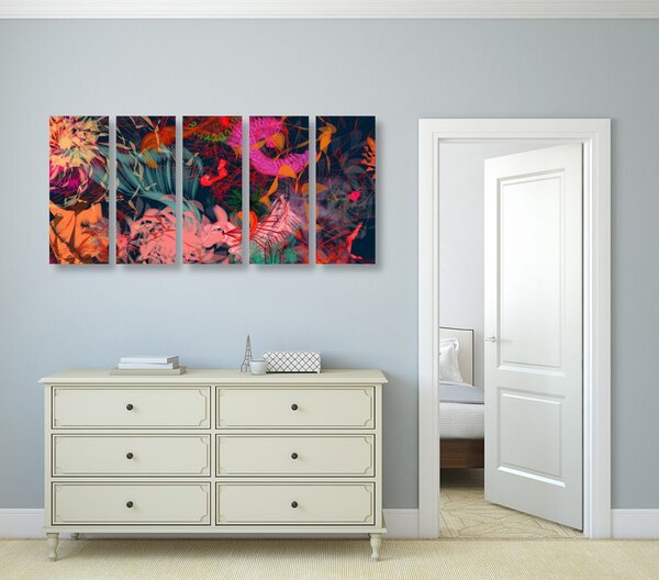 Tablou 5-piese flori în design abstract