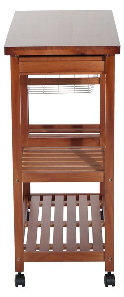 HOMCOM Cărucior de Bucătărie Multifuncțional cu 2 Sertare și 2 Coșuri, 4 Roți (2 cu Frâne), Lemn și Bambus, 81x38x85.5cm | Aosom Romania