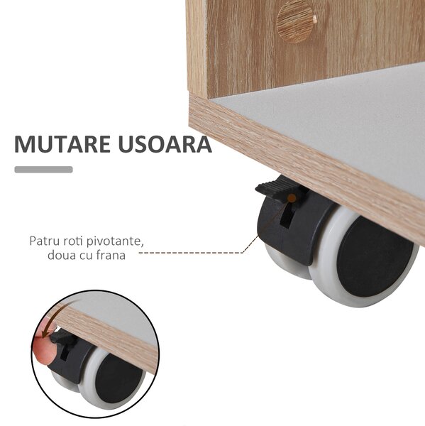 HOMCOM Dulapior de Bucătărie cu Sertare și Roți, Mobilier din Lemn, 78x39.5x88.5 cm, Stejar & Negru | Aosom Romania