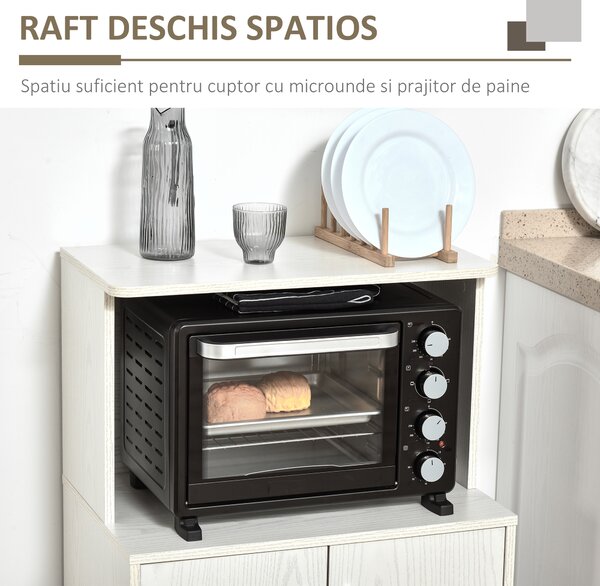 Mobilier de bucatarie cu roti HOMCOM, 60.4x40.3x 97cm, textura lemn alb/dungat | Aosom RO