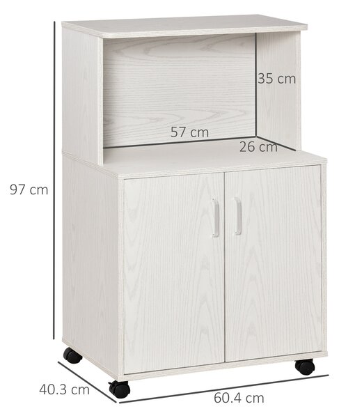Mobilier de bucatarie cu roti HOMCOM, 60.4x40.3x 97cm, textura lemn alb/dungat | Aosom RO