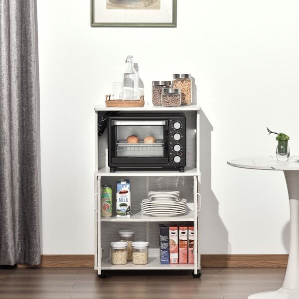 Mobilier de bucatarie cu roti HOMCOM, 60.4x40.3x 97cm, textura lemn alb/dungat | Aosom RO