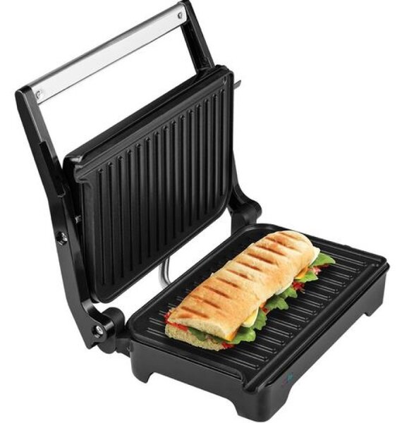 Sandwich-maker & grill ECG Panini, 1200 W, 165 x 260 mm, placi antiaderente, otel inoxidabil, Negru