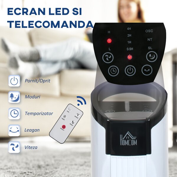 HOMCOM Ventilator tip Coloana Turn cu Telecomanda si Oscilatie, 3 Functii 3 Viteze, Timer 7.5 Ore, Ф20x78.5cm | Aosom Romania
