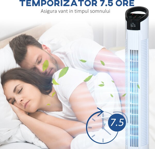 HOMCOM Ventilator tip Coloana Turn cu Telecomanda si Oscilatie, 3 Functii 3 Viteze, Timer 7.5 Ore, Ф20x78.5cm | Aosom Romania