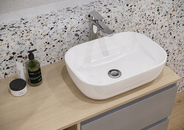 Cersanit Moduo, set dulap baie cu chiuveta blat 80x45x95 cm, stejar lucios alb, S801-446