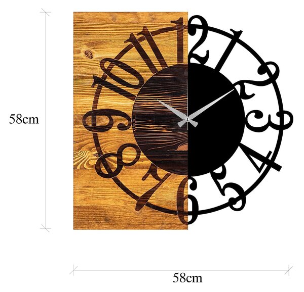 Ceas de perete Wooden Clock 1, nuc/negru, lemn/metal, 58x58x3 cm