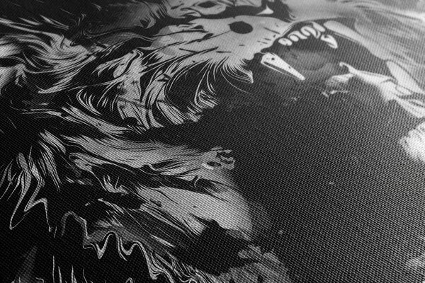 Tablou capul de leu colorat în design alb-negru