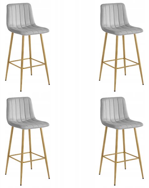 Set 4 Scaune Bar Zargo Catifea Gri Deschis, Picioare Metalice Finisaj Lemn