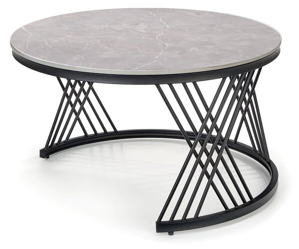 Set 2 masute cafea FLAMINGO, gri cu efect de marmura/negru, ceramica/m