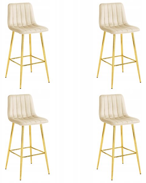Set 4 Scaune Bar Zargo Catifea Bej, Picioare Aurii