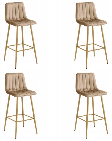 Set 4 Scaune Bar Zargo Catifea Maro, Picioare Metalice Finisaj Lemn