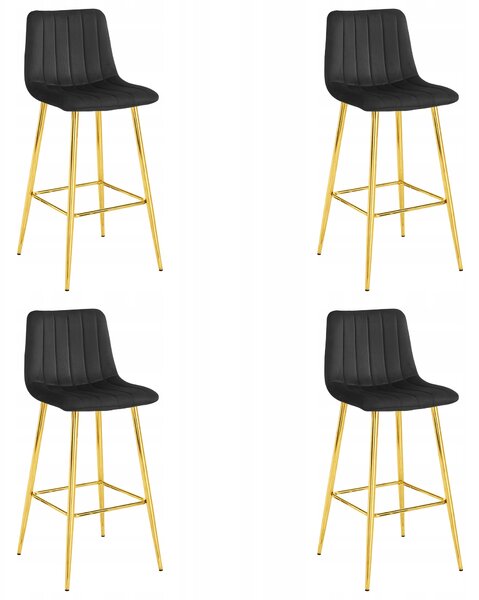 Set 4 Scaune Bar Zargo Catifea Neagra, Picioare Aurii