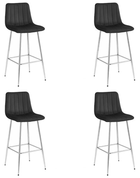 Set 4 Scaune Bar Zargo Catifea Neagra, Picioare Crom