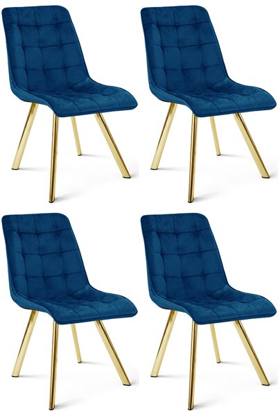 Set 4 Scaune Bucatarie/Dining Spirit Plus Catifea Albastra, Picioare Metalice, Finisaj Auriu