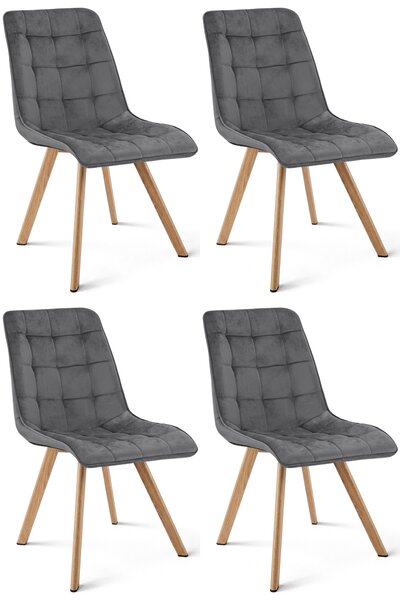 Set 4 Scaune Bucatarie/Dining Spirit Plus Catifea Gri Inchis, Picioare Metalice, Finisaj Lemn