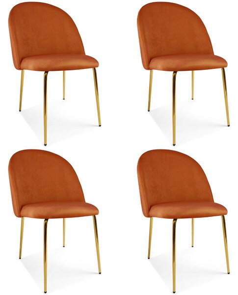 Set 4 Scaune Bucatarie/Dining Ylmma Catifea Portocalie, Picioare Metalice, Finisaj Auriu