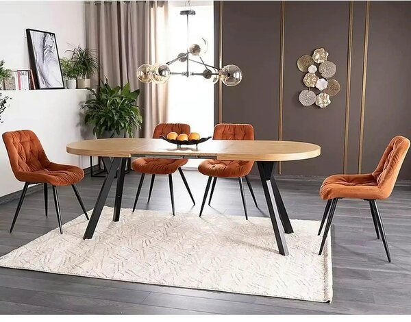 Masa extensibila DOMINGO II, stejar natural/negru, PAL laminat/metal