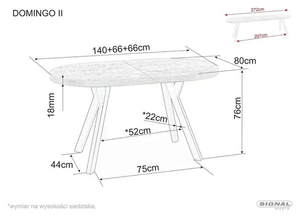 Masa extensibila DOMINGO II, stejar natural/negru, PAL laminat/metal