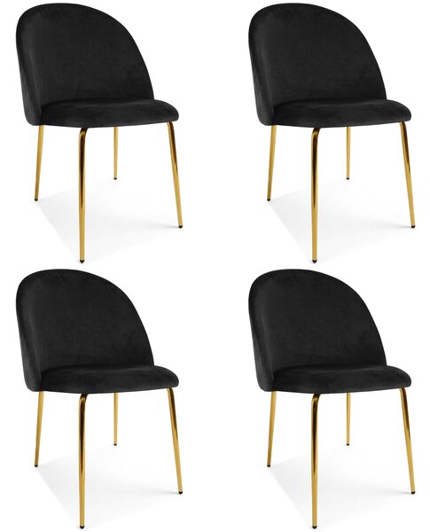 Set 4 Scaune Bucatarie/Dining Ylmma Catifea Negru, Picioare Metalice, Finisaj Auriu