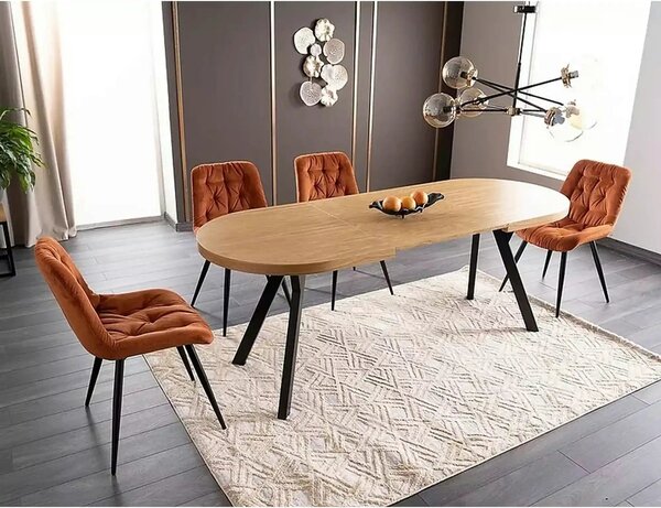 Masa extensibila DOMINGO II, stejar natural/negru, PAL laminat/metal