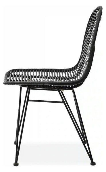 Scaun K337, negru, rattan natural/metal, 44x55x90 cm