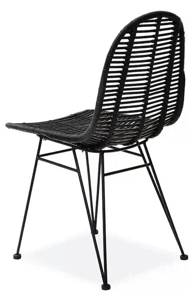 Scaun K337, negru, rattan natural/metal, 44x55x90 cm