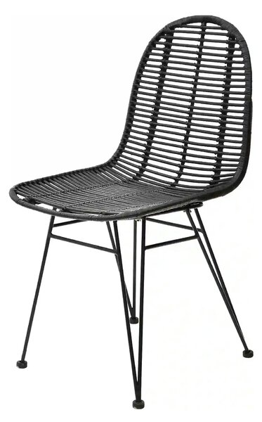 Scaun K337, negru, rattan natural/metal, 44x55x90 cm