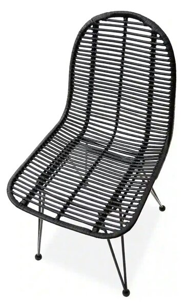 Scaun K337, negru, rattan natural/metal, 44x55x90 cm