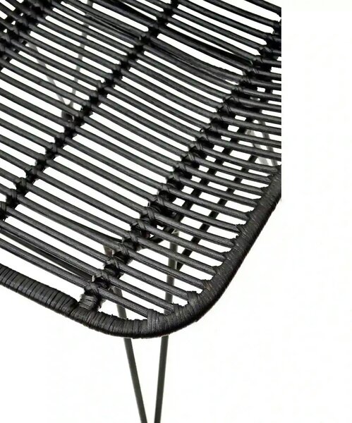 Scaun K337, negru, rattan natural/metal, 44x55x90 cm