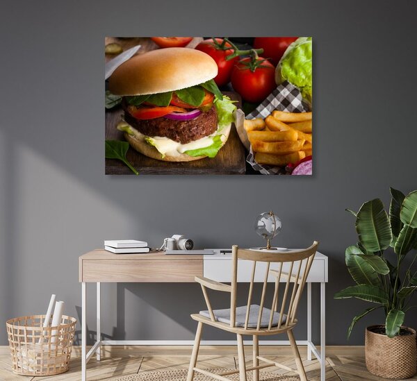 Tablou hamburger cu cartofi pai