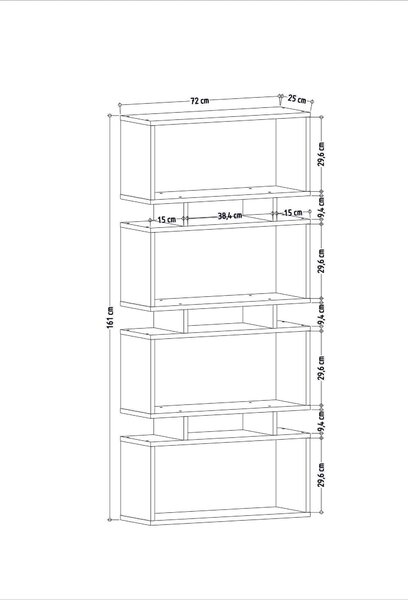 Biblioteca LANGDON, alb, PAL melaminat, 72x25x161 cm