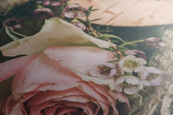 Tablou trandafir și inimioară în iută în design vintage