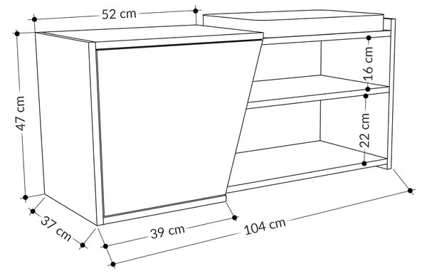 Pantofar FIONA, gri antracit/stejar, PAL melaminat, 104x47x37 cm