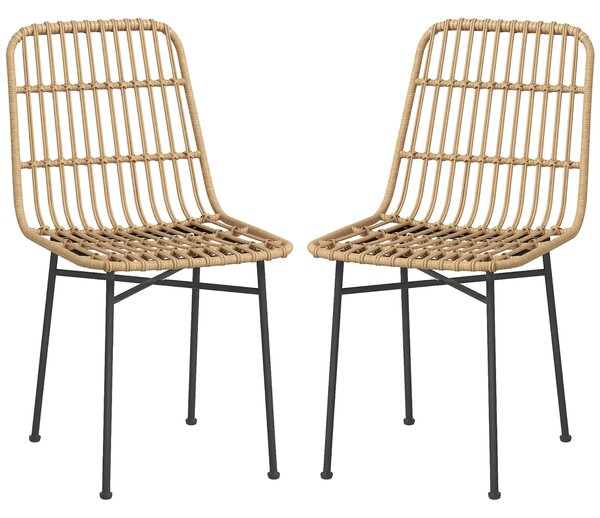 HOMCOM Set 2 Scaune pentru Bucătărie și Living Stil Boho, Scaune Moderne din PE Ratan și Oțel, 45x57x83 cm, Galben | Aosom Romania