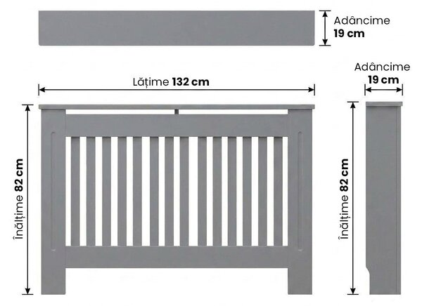 Masca pentru Calorifer ECO-L 132 cm, MDF Vopsit de 18 mm Lame Verticale, Gri antracit