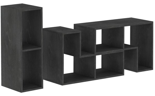 HOMCOM Mobilier TV 75" cu 2 Rafturi în Formă de L și Raft Dreptunghiular, 134-180x30,5x44 cm, Negru | Aosom Romania