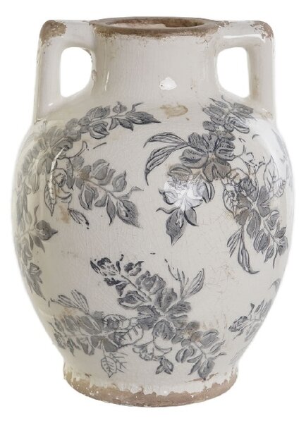 Vaza Vintage Leaves din ceramica, alb antichizat, 17x22 cm