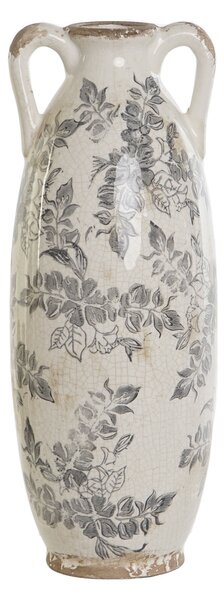 Vaza Vintage Leaves din ceramica alb antichizat 13x35 cm