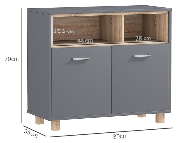 HOMCOM Dulap Baie cu Rafturi Deschise și Dulăpior cu 2 Uși, Dulap de Baie Spațios cu Mânere, 80x35x70 cm, Gri | Aosom Romania
