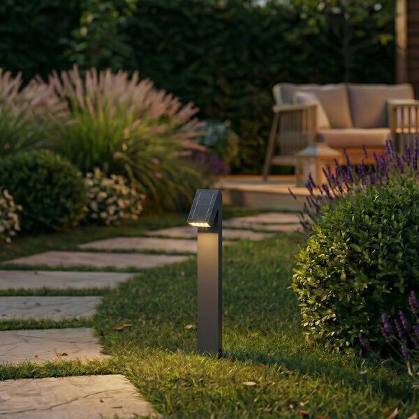PRIOS Lampă solară LED Lestor, antracit, dimabil, IP65, reglabil, Negru, Aluminiu, Modern