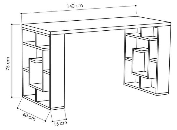 Birou MAZE, alb/stejar, PAL melaminat, 140x60x75 cm