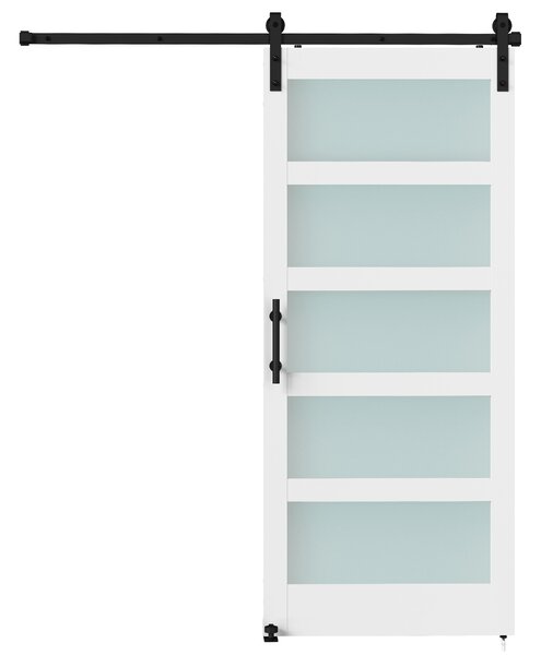 HOMCOM Ușă Glisantă 91.4x213.4cm cu Kit, Panouri din Sticlă, Aspect Lemn Alb | Aosom Romania
